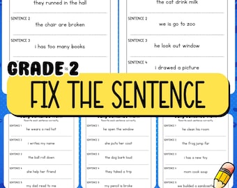 Fix the Sentence Worksheets for Grade 2 – Printable Grammar Editing and Sentence Correction Activities PDF