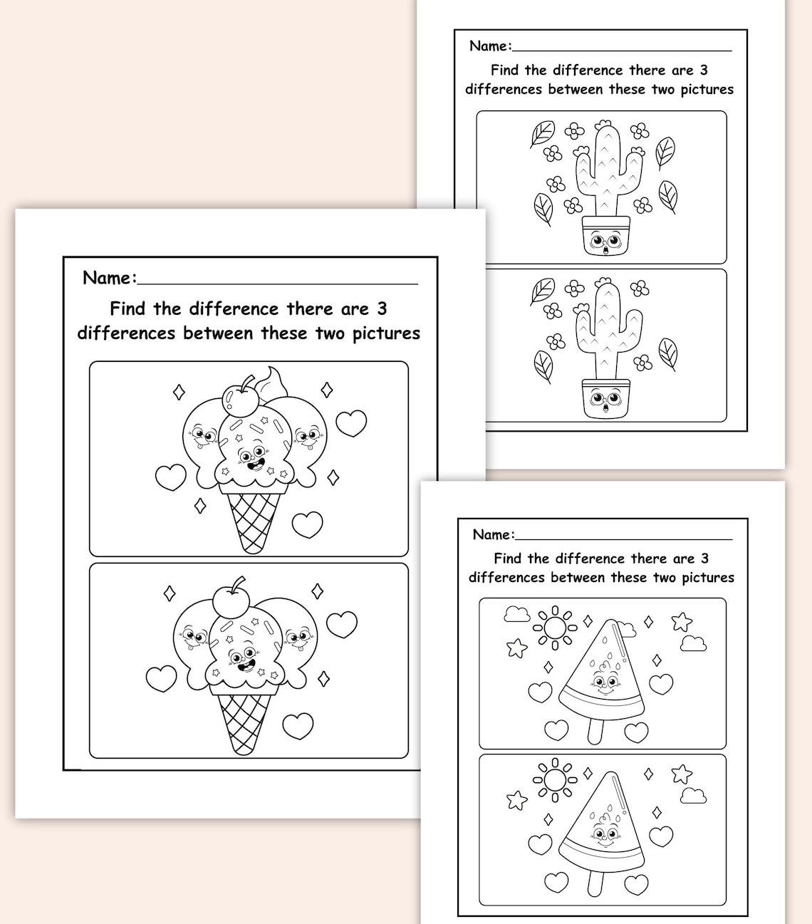 Spot the Difference Worksheets for Kids: Printable Preschool Activity ...