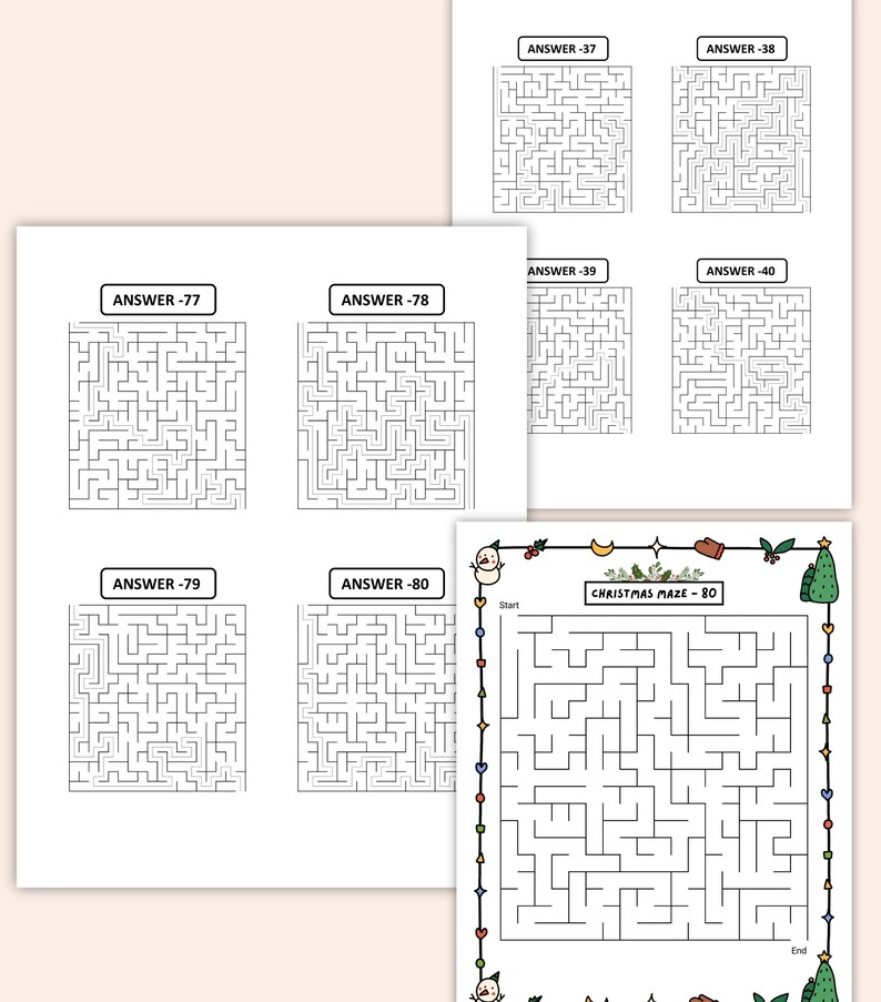 Printable Christmas maze worksheets for kids, holiday learning activity