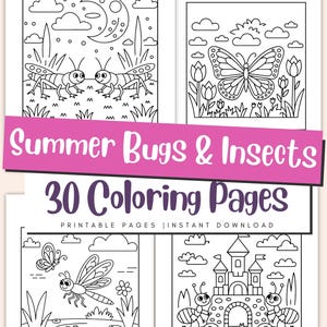 Summer Bugs & Insects Coloring Pages for Kids - Cute Bug Printable - Insect Activity Sheets - Preschool Nature Coloring Book PDF