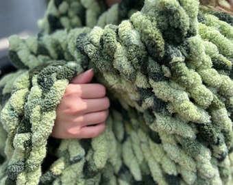 Chunky Blanket Shades of Sage Green