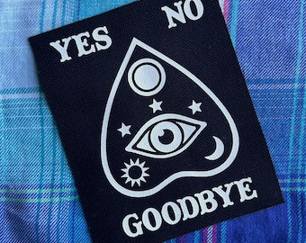 Ouija Board Planchette 4x5 Inch Punk Patch, Black Canvas Sew On, Spirit Board Seance Wiccan Witch