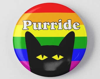 Purride Cat Pride Flag Button 1.25" or 2.25" Pinback Pin Badge or Magnet Gay Rainbow Flag, LGBT LGBTQ Pride, Queer Gay & Lesbian Kitten Purr