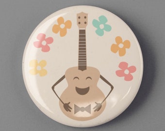 Funny Cute Happy Ukulele Uke Button 1.25" or 2.25" Pinback Pin Button Badge Cool Ukulele Uke Gift Accessories for Strap Bag or Case