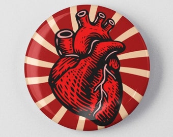 Anatomical Heart 1.25" or 2.25" Pinback Pin Button Badge Human Anatomy Creepy Valentine Gift Present Real Nurse Doctor Cardiologist