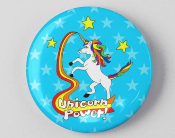 Unicorn Power 1.25" or 2.25" Pinback Pin Button Unicorn Rainbow Gift Unicorn Horn Art Design