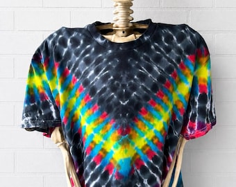DNA Chevron Tie Dye T-Shirt Red Orange Yellow Blue & Black