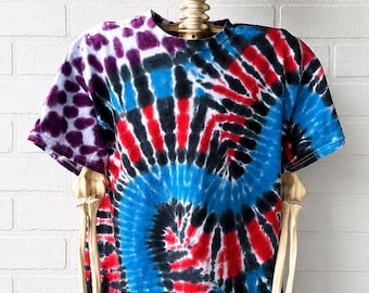 Tie Dye T-Shirt Custom Handmade Blue Red & Purple for Men or Women