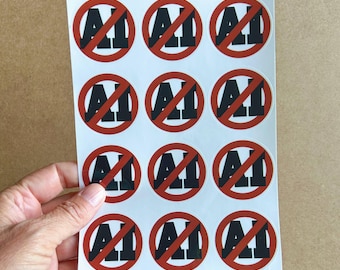 No AI Sticker Sheet 5x7 Inch - 12 Stickers! Anti Generative Artificial Intelligence
