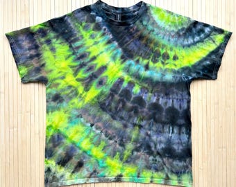 Green Monster Ripple Tie Dye T-Shirt - Ice Dyed Green & Black X-Large
