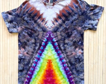 Prismatic Communication Ice Dye Tie Dyed T-Shirt Rainbow Spectrum Size Medium - Vibrant Color! One of Kind!