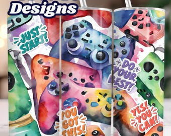 Watercolor Gamer Tumbler Wrap PNG | 20 Oz Skinny Seamless Digital ...