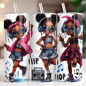Hip Hop Black Girl Tumbler Wrap | Afro Girl Music Streetwear PNG | Urban Vibes Sublimation Design