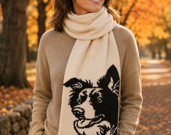 Border Collie Scarf: Knit Cotton,  Dog Lover Gift - Neck Warmer