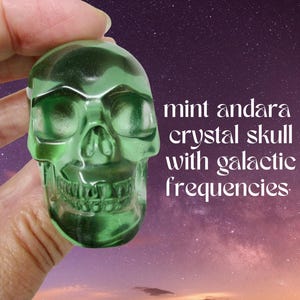 Ethereal Mint Monatomic Andara Crystal Skull Specimen 1.85 Inches, 80 grams, for High Frequency Freedom, Joy, and Galactic Connection