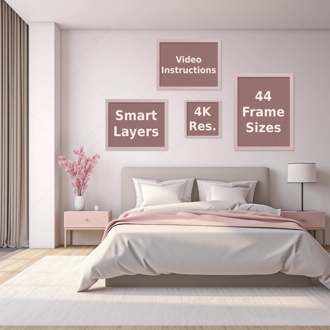 Editable PSD Frame Size Mockup for Bedroom Pink Interior Design Wall ...