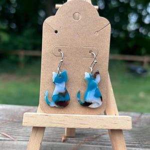 Handmade Blue & Green Cat Earrings | Minimalist Animal Jewelry