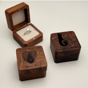 Personalized Wooden Wedding Engagement Ring Box,Custom Engraved Walnut Ring Box,Square Ring Bearer,Anniversary,Proposal Ring Box Holder