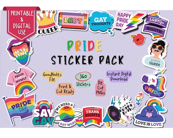 Pride Sticker Pack: Printable and Digital LGBTQ+ Planner Stickers, iPad Stickers