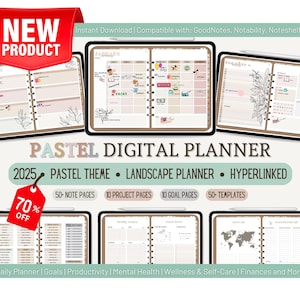 PASTEL DIGITAL PLANNER, 2025 Planner, iPad Planner, Goodnotes Planner, Daily Planner, Weekly Planner, Monthly Planner, Yearly Planner