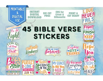 45 Bible Verse Stickers | Printable and Digital PNG, SVG for Cricut and Silhouette, GoodNotes