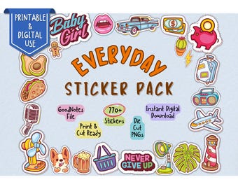 Everyday Sticker Pack,Printable Planner Stickers Life Icon, Png Sticker, Daily Sticker, School Sticker, Funny Sticker, Stickers for Everyday