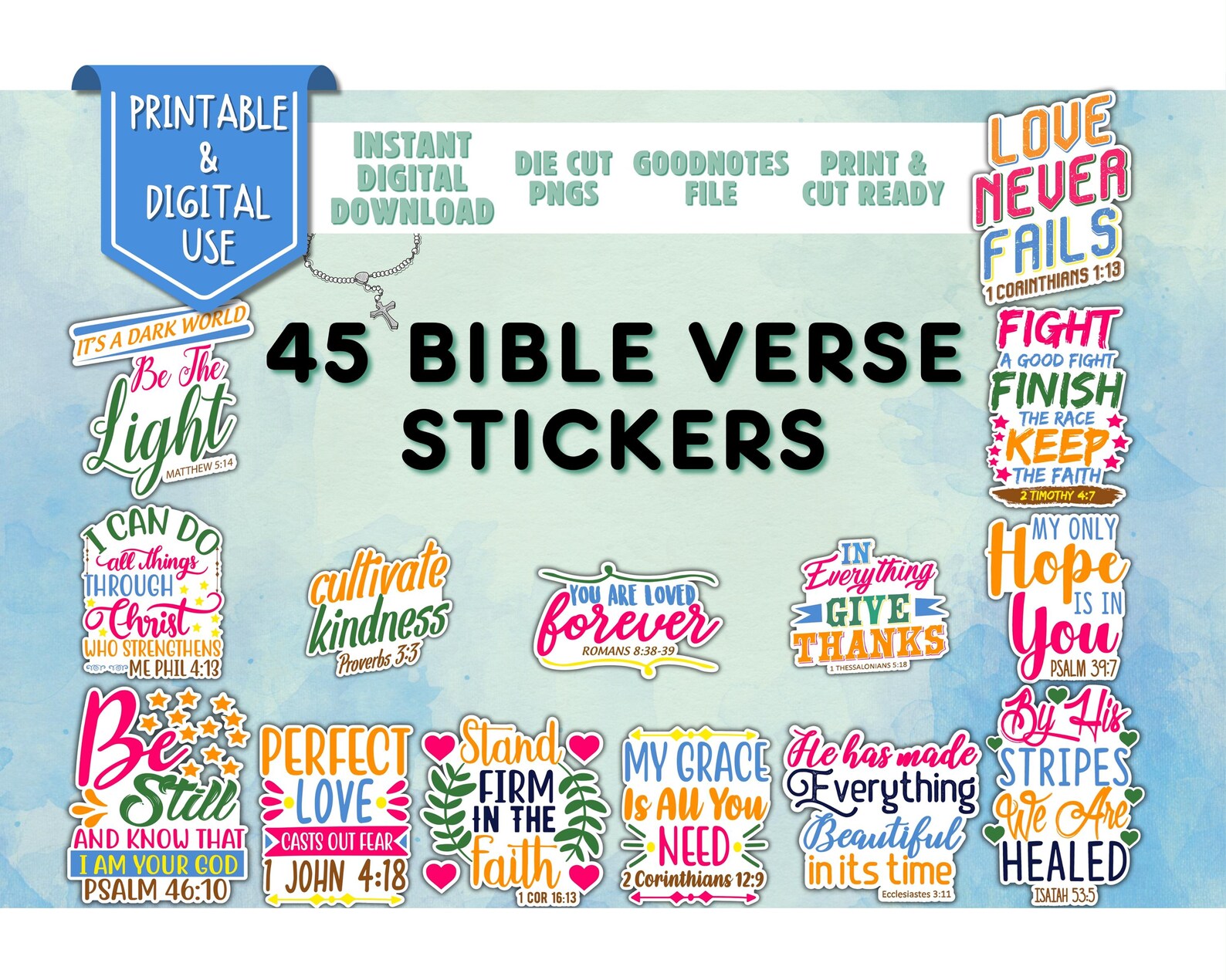 Bible Verse Stickers: Printable and Digital Faith-based Stickers, Bible ...