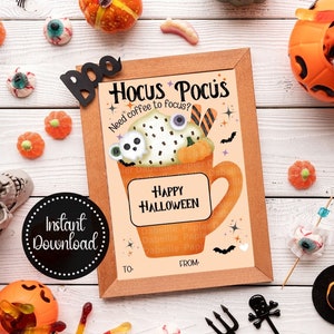 Porte-cartes cadeau café Halloween, porte-cartes cadeau café Halloween imprimable, téléchargement immédiat de cadeau Halloween, cadeau d'Halloween pour professeur