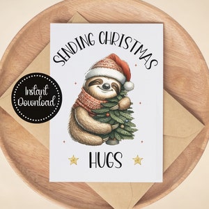 Imprimable, envoi de câlins de Noël carte, carte de Noël à téléchargement immédiat, carte de Noël paresseux, jolie carte de Noël, imprimable