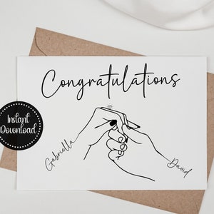 Tarjeta de compromiso imprimible, regalo de compromiso personalizado con nombres, tarjeta de compromiso única para pareja, regalo de último minuto, nombres en la tarjeta
