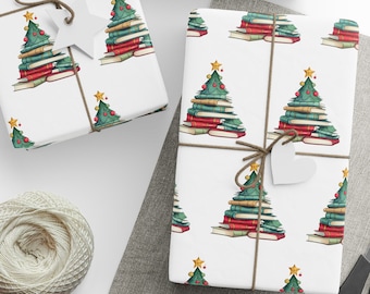 Book Christmas Tree Wrapping Paper, Book Christmas Wrapping Paper, Book Lover, Christmas Gift For Book Lover, Bookworm, Gift For Her