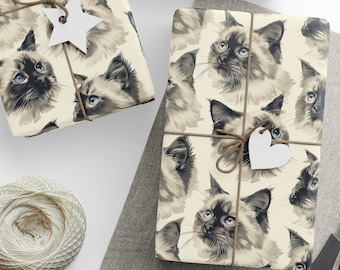 Siamese Cat Wrapping Paper, Ragdoll Cat Wrapping Paper, Cat Gift Wrap, Cat Lover, Gift For Cat Person, Cat Lady, Gift For Her, Cute Cats