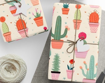 Cactus Wrapping Paper, Cacti Wrapping Paper, Plant Wrapping Paper, Plant Lady, Cute Plant Gift Wrap, Gift For Her, Mother's Day Gift Wrap