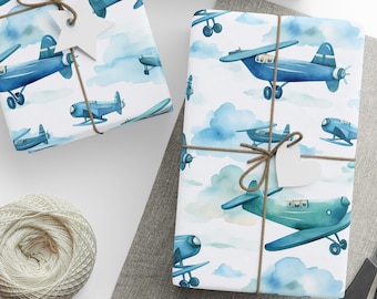 Blue Airplane Wrapping Paper, Baby Boy Wrapping Paper, Baby Shower Wrapping Paper, Boy Gift Wrap, Blue Wrapping Paper, Airplane Gift Wrap
