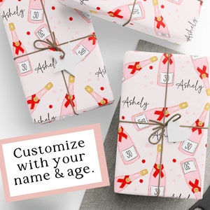 Custom Birthday Wrap Paper, Personalized Birthday Wrapping Paper, 30th Birthday, 21st Birthday, 40th Birthday for Her, Champagne Gift Wrap