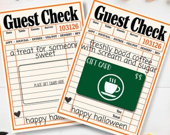 Presentkortshållare för kaffe, utskrivbar, Halloween-kaffepresent till vän, lärare, kollega, höst, direktnedladdning | Utskrivbar gästcheck
