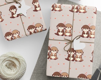 Cute Otter Wrapping Paper, I Otterly Love You, Couple Gift Wrap, Otter Lover, Valentine's Day, Anniversary Wrapping Paper, Otter Gift Wrap
