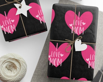 I Love Mom Wrapping Paper, Mother's Day Gift Wrap, Gift Wrap For Mom, Wrapping Paper For Mom, I Heart Mom, Mother's Day Wrapping Paper