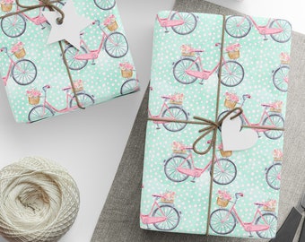 Bike Wrapping Paper, Mother's Day Gift Wrap, Bike Gift Wrap, Gift For Her, Bike Lover, Cute Wrapping Paper For Her, Biking Gift