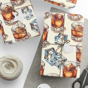 Whiskey Wrapping Paper, Bourbon Wrapping Paper, Whisky Gift Wrap, Bourbon Gift Wrap, Father&#39;s Day Wrapping Paper, Whiskey On Ice, Alcohol