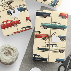 Vintage Cars Wrapping Paper, Vintage Car Gift Wrap, Father's Day Wrapping Paper, Gift For Him, Classic Car Wrapping Paper, Classic Cars image 1