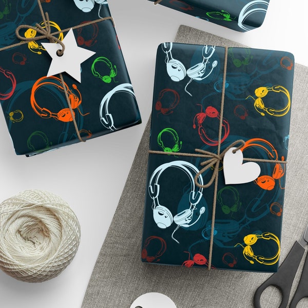 Headphone Wrapping Paper, Headphone Gift Wrap, Gift For Teen, Teen Gift, Teen Wrapping Paper, Gift For Him, Music Lover, Gaming Gift Wrap