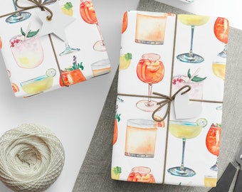 White Cocktail Wrapping Paper, Cocktail Wrapping Paper, 21st Birthday, Birthday Gift Wrap, Fun Wrapping Paper, Adult Wrapping Paper