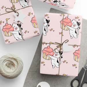 Cupcake Cat Birthday Wrapping Paper, Cat Wrapping Paper, Cat Gift Wrap, Birthday Wrapping Paper For Her, Cute Cat Wrapping Paper