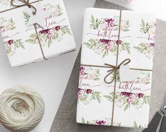 Personalized Wrapping Paper, Custom Gift Wrap, Wedding Wrapping Paper, Name on Wrapping Paper, Floral Wrapping Paper, Gift For Her