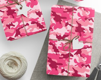 Papel de regalo de camuflaje rosa, papel de regalo de campamento rosa, regalo para ella, regalo de caza para ella, papel de regalo rosa, papel de regalo de camuflaje