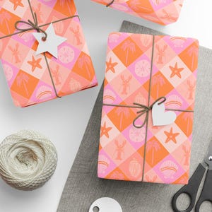 Pink Coastal Lobster Wrapping Paper, Summer Wrapping Paper For Her, Gift Wrap For Beach Lover, Lobster Gift Wrap, Trendy Coastal Gift Wrap