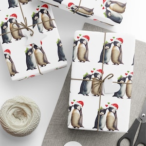 Adorable Kissing Penguins Christmas Wrapping Paper For Couples, You&#39;re My Penguin, Penguin Christmas Gift Wrap For Penguin Lover