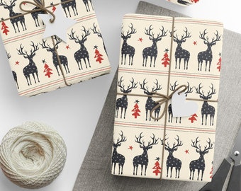 Christmas Deer Sweater Wrapping Paper, Neutral Christmas Wrapping Paper, Deer Wrapping Paper, Cute Deer Christmas Gift Wrap,