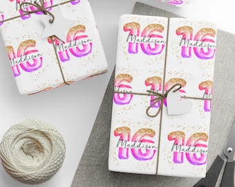 Personalized 16th Birthday Wrapping Paper, Custom Wrapping Paper, Birthday Wrapping Paper For Her, Name on Wrapping Paper, Custom Gift